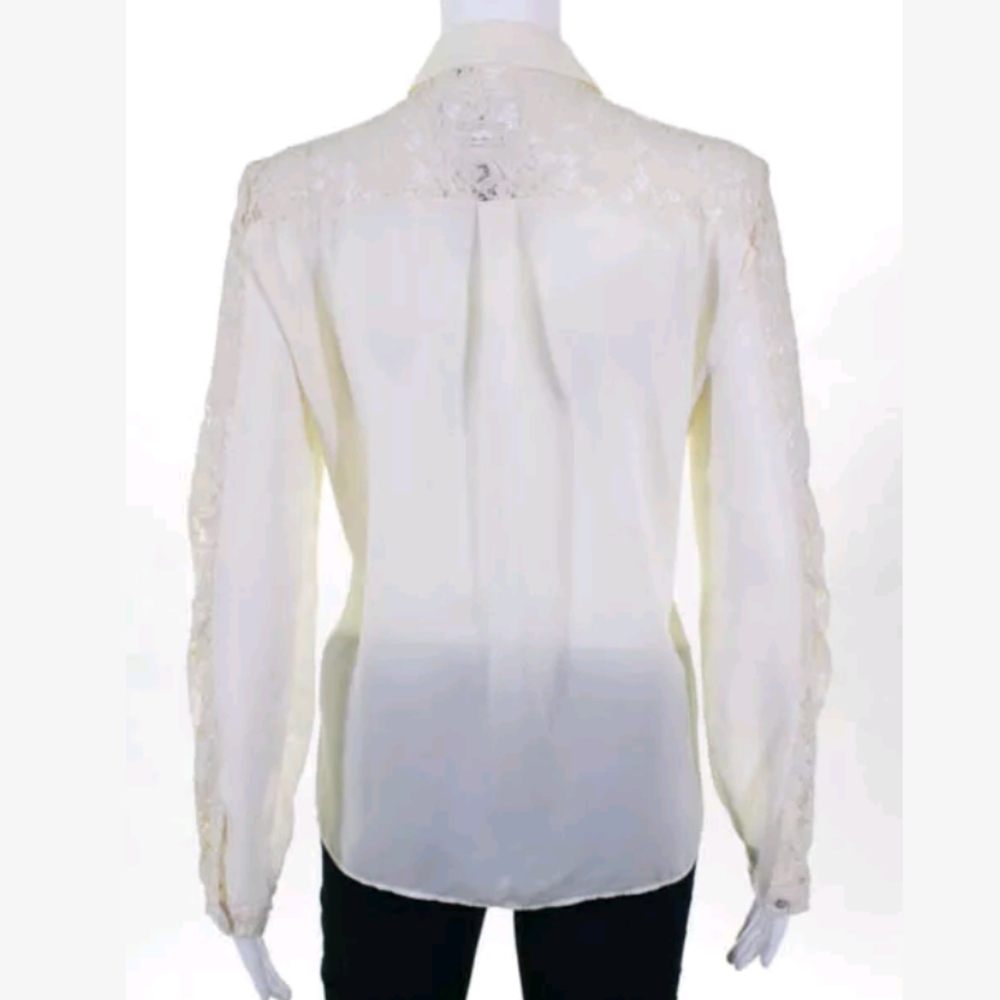 ZARA BASIC CREAM LACE LONG SLEEVE BUTTON UP SHIRT - Picture 3 of 4